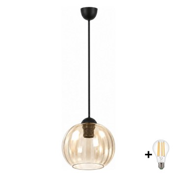 BRILAGI - LED luster na sajli RETRO GLASS 1xE27/60W/230V Ø 18 cm crna/dimljeno braon