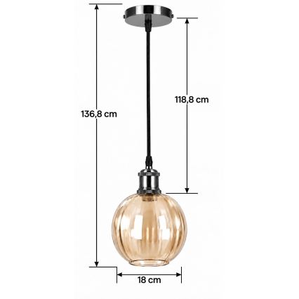 BRILAGI - LED luster na sajli RETRO GLASS 1xE27/60W/230V prečnik 18 cm crna/zadimljeno braon