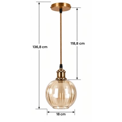 BRILAGI - LED Luster na sajli RETRO GLASS 1xE27/60W/230V Ø 18 cm zlatna/dimljena smeđa
