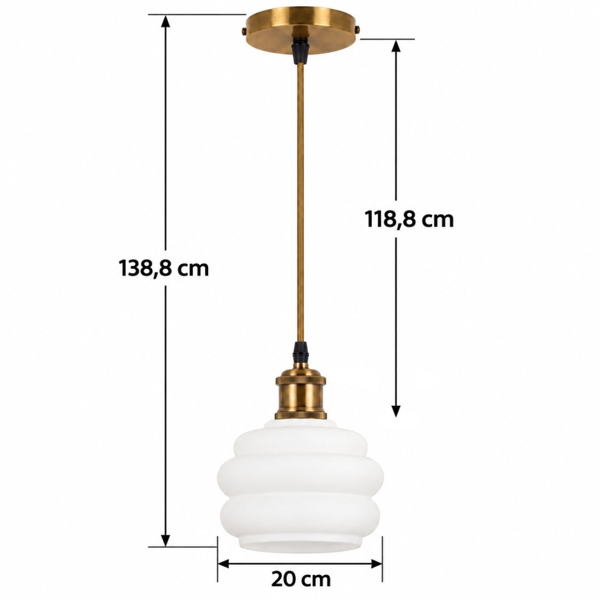 BRILAGI - LED Luster na sajli RETRO GLASS 1xE27/60W/230V Ø 20 cm zlatna/bela