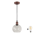 BRILAGI - LED luster na sajli RETRO GLASS 1xE27/60W/230V Ø 25 cm bakarna/prozirna