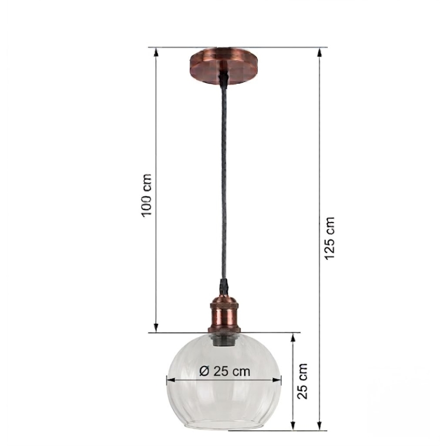 BRILAGI - LED luster na sajli RETRO GLASS 1xE27/60W/230V Ø 25 cm bakarna/prozirna