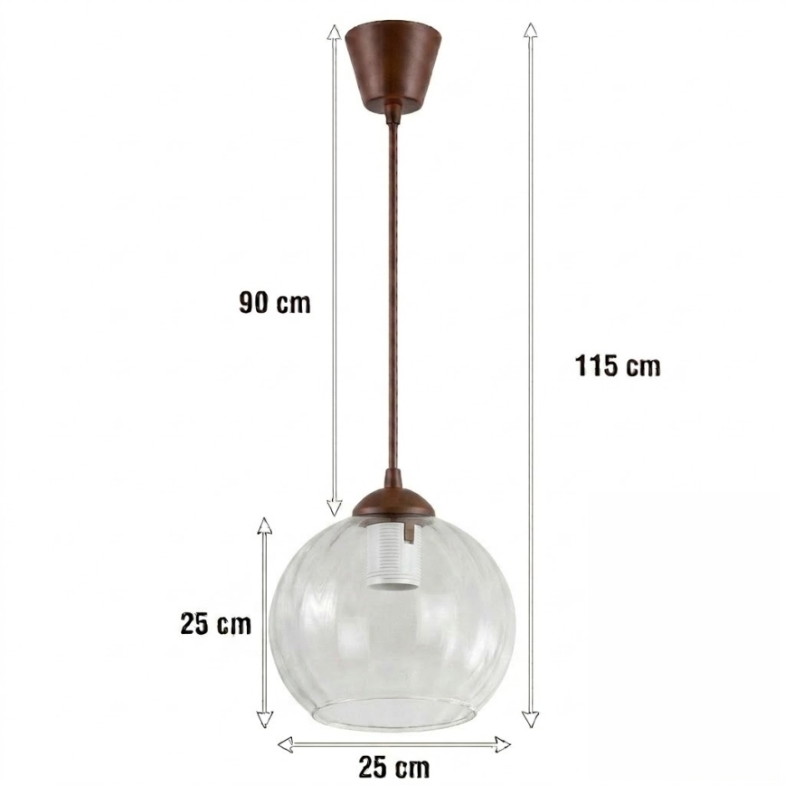 BRILAGI - LED luster na sajli RETRO GLASS 1xE27/60W/230V Ø 25 cm braon/prozirna