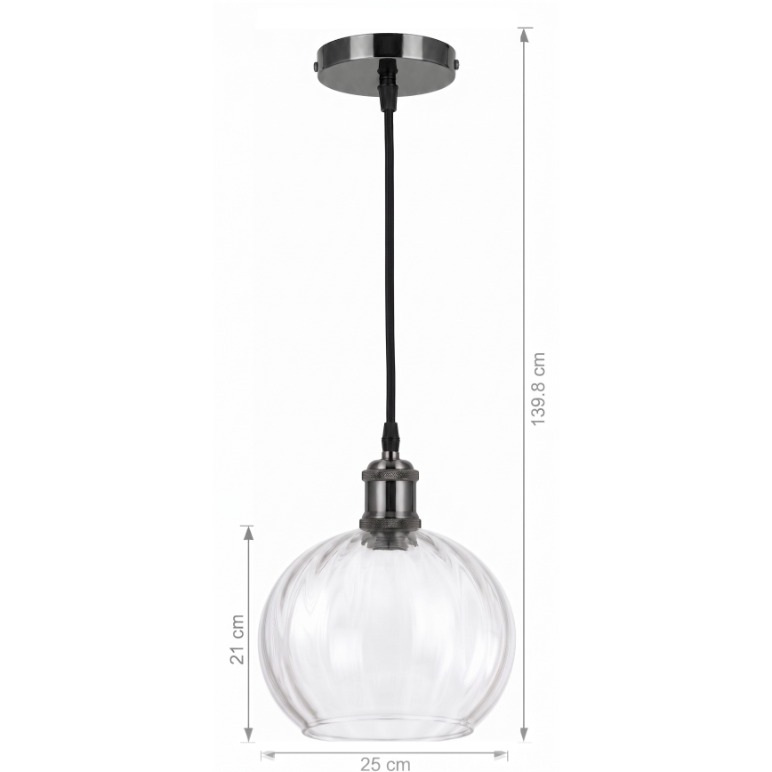 BRILAGI - LED luster na sajli RETRO GLASS 1xE27/60W/230V Ø 25 cm crna/prozirna