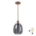 BRILAGI - LED luster na sajli RETRO GLASS 1xE27/60W/230V Ø 26 cm bakrena/zadimljeno siva
