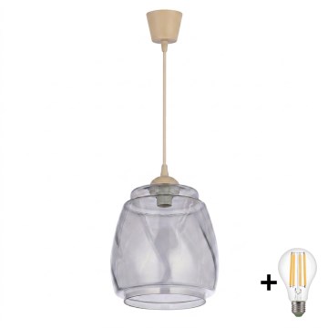 BRILAGI - LED luster na sajli RETRO GLASS 1xE27/60W/230V Ø 26 cm bež/zadimljeno sivo