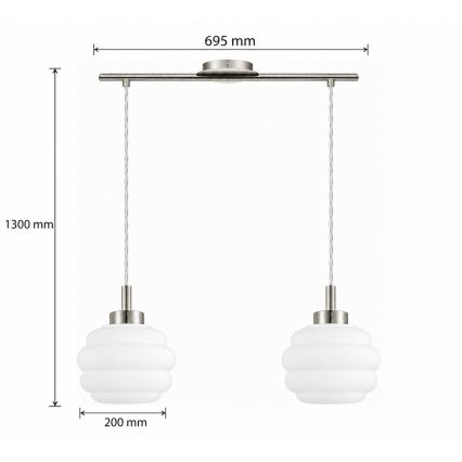 BRILAGI - LED luster na sajli RETRO GLASS 2xE27/60W/230V mat hrom/bela