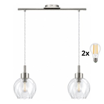 BRILAGI - LED luster na sajli RETRO GLASS 2xE27/60W/230V mat hrom/proziran