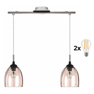BRILAGI - LED luster na sajli RETRO GLASS 2xE27/60W/230V mat hrom/zadimljeno bež
