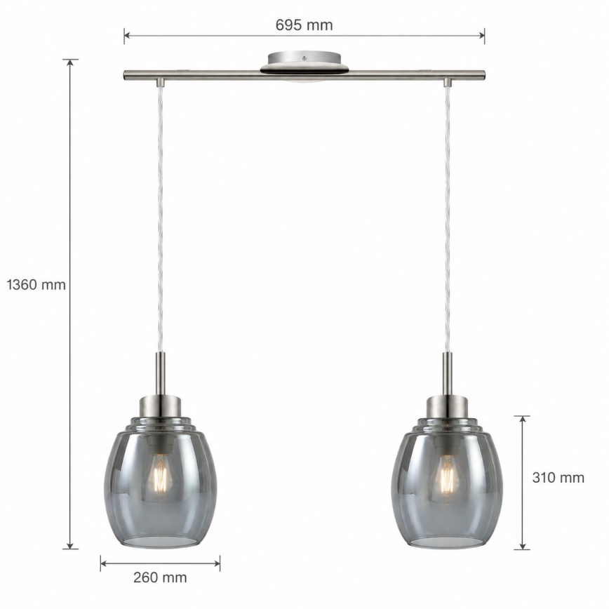 BRILAGI - LED luster na sajli RETRO GLASS 2xE27/60W/230V matirani hrom/zadimljena siva