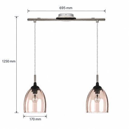 BRILAGI - LED luster na sajli RETRO GLASS 2xE27/60W/230V mat hrom/zadimljeno bež