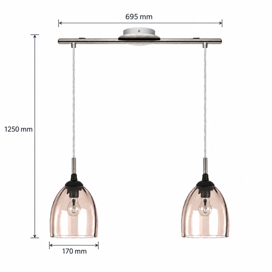 BRILAGI - LED luster na sajli RETRO GLASS 2xE27/60W/230V mat hrom/zadimljeno bež