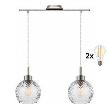 BRILAGI - LED Luster na sajli RETRO GLASS 2xE27/60W/230V matni hrom/zadimljeno-siva