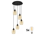 BRILAGI - LED luster na sajli RETRO GLASS 5xE27/60W/230V crna/zadimljena braon