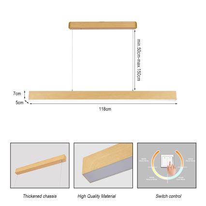 Brilagi - LED luster na sajli SLEEKLINE LED/40W/230V 3000/4500/6000K dekor hrasta