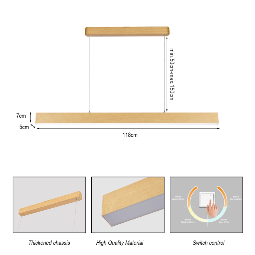 Brilagi - LED luster na sajli SLEEKLINE LED/40W/230V 3000/4500/6000K dekor hrasta