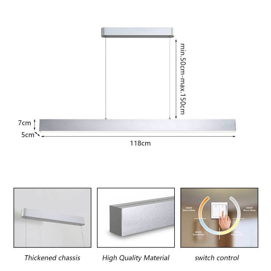 Brilagi - LED luster na sajli SLEEKLINE LED/40W/230V 3000/4500/6000K srebrni
