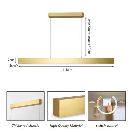 Brilagi - LED luster na sajli SLEEKLINE LED/40W/230V 3000/4500/6000K zlatna