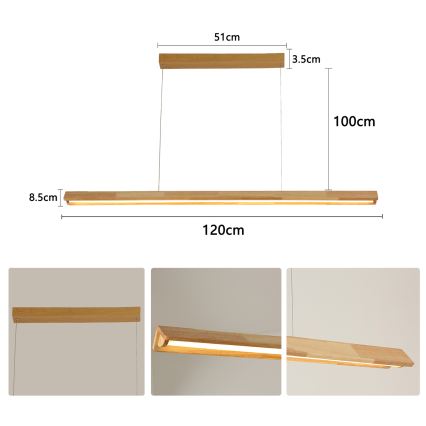 Brilagi - LED luster na sajli UMEA WOOD LED/30W/230V 120 cm od drveta