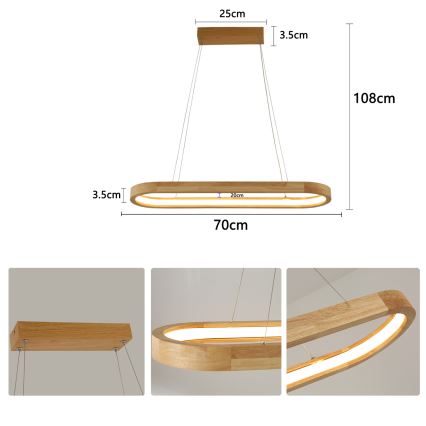 Brilagi - LED luster na sajli UMEA WOOD LED/30W/230V 70x20 cm drvo