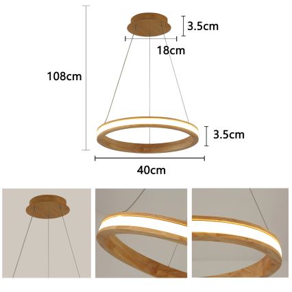 Brilagi - LED luster na sajli UMEA WOOD LED/30W/230V prečnik 40 cm drvo