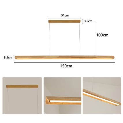 Brilagi - LED luster na sajli UMEA WOOD LED/40W/230V 150 cm drvo