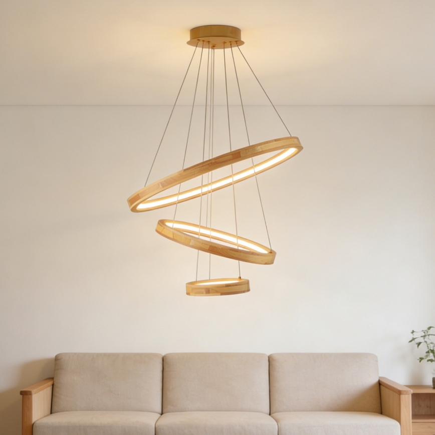 Brilagi - LED luster na sajli UMEA WOOD LED/45W/230V, prečnik 60 cm, drveni
