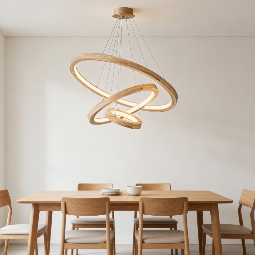 Brilagi - LED luster na sajli UMEA WOOD LED/45W/230V, prečnik 60 cm, drveni