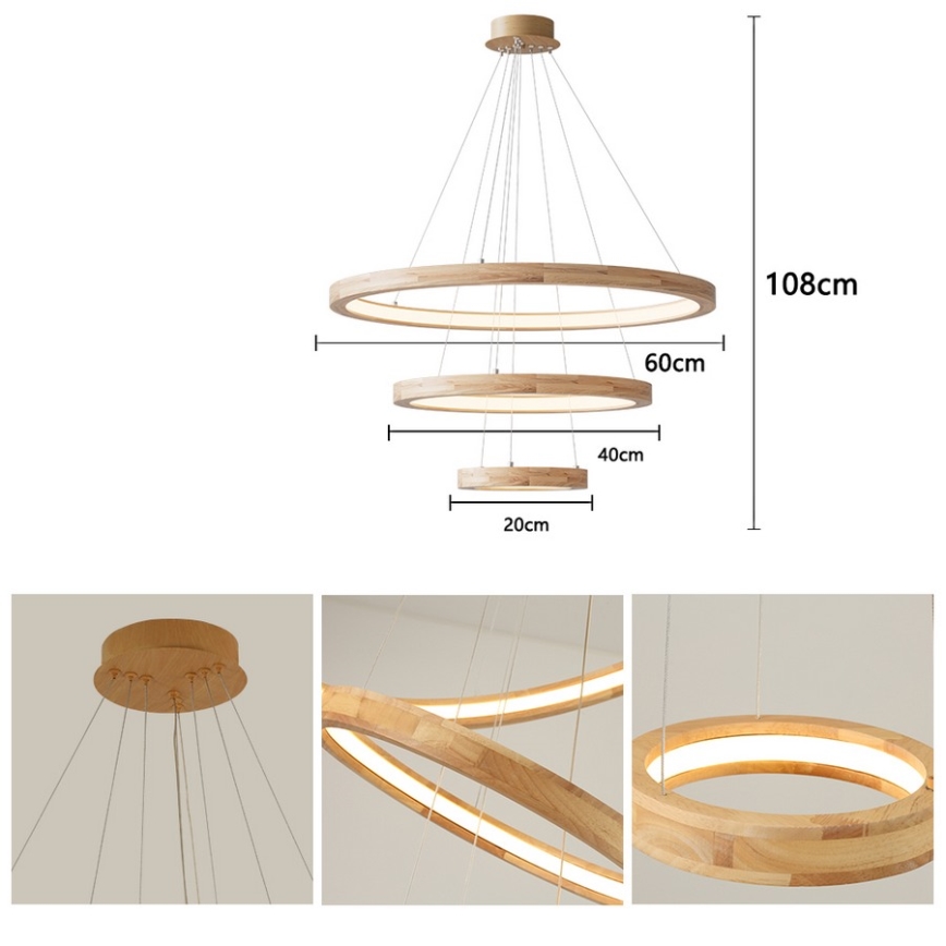 Brilagi - LED luster na sajli UMEA WOOD LED/45W/230V, prečnik 60 cm, drveni