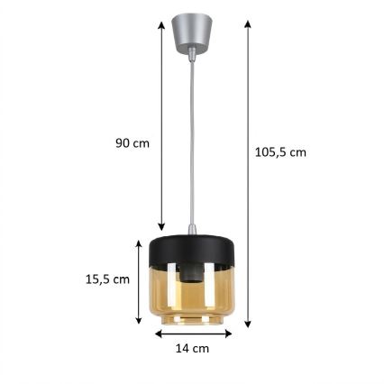 BRILAGI - LED luster na sajli RETRO GLASS 1xE27/60W/230V prečnik 14 cm srebrna/zadimljeno bež/crna