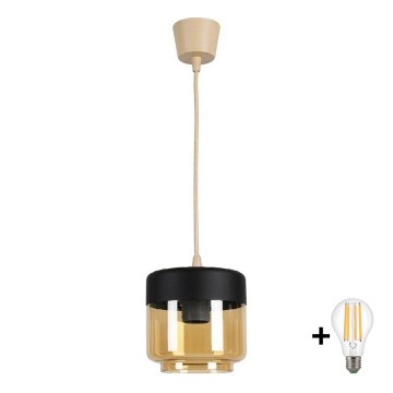 BRILAGI - LED luster RETRO GLASS 1xE27/60W/230V Ø 14 cm bež/zadimljeno bež/crna