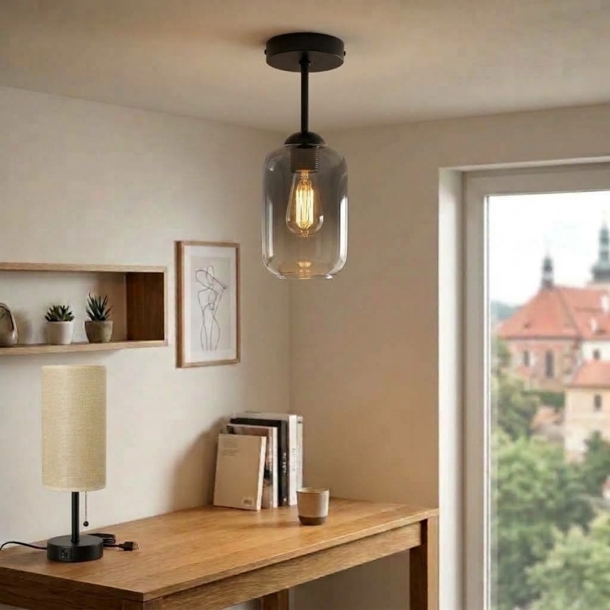 BRILAGI - LED stropni luster RETRO GLASS 1xE27/60W/230V prečnik 14 cm crna/zadimljena siva