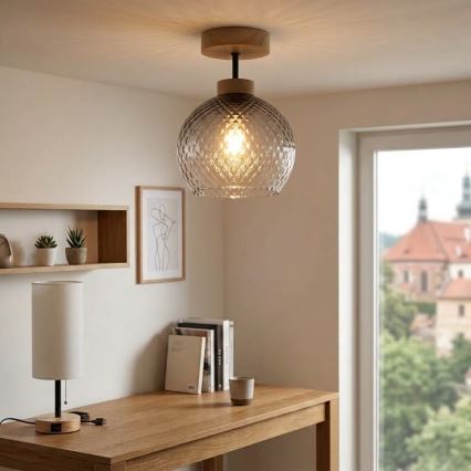BRILAGI - LED Plafonski luster RETRO GLASS 1xE27/60W/230V prečnik 25 cm hrast/zadimljena siva