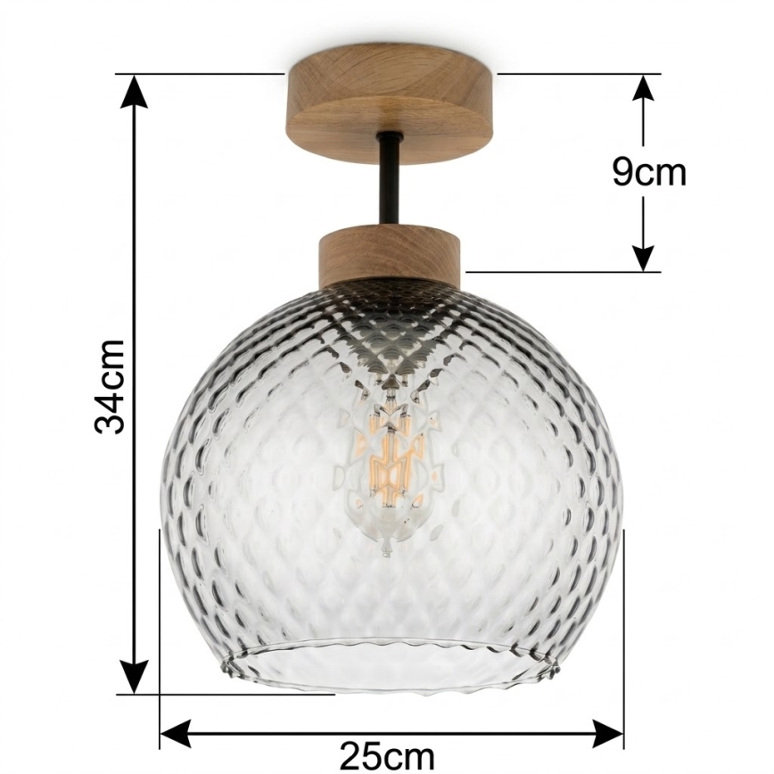 BRILAGI - LED Plafonski luster RETRO GLASS 1xE27/60W/230V prečnik 25 cm hrast/zadimljena siva