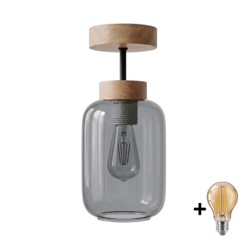 BRILAGI - LED Nadgradni luster RETRO GLASS 1xE27/60W/230V prečnik 14 cm hrast/zadimljeno-siva