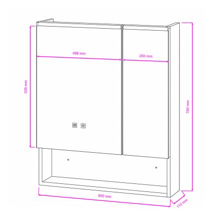 BRILAGI - LED ogledalo-ormarić za kupatilo sa pozadinskim osvetljenjem TRABIA DOUBLE 60x70 cm