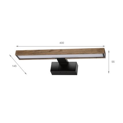 BRILAGI - LED osvetljenje za kupatilsko ogledalo 3 u 1 WOODY MIRROR LED/8W/230V 40 cm IP44 crna/hrast orah