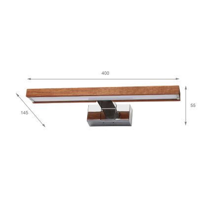 Brilagi - LED kupatilsko osvetljenje za ogledalo 3u1 WOODY MIRROR LED/8W/230V 40 cm IP44 sjajni hrom/hrast trešnja