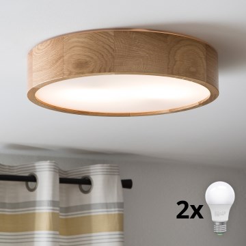 Brilagi - LED plafon CARVALHO 2xE27/15W/230V hrast prečnik 37,5 cm