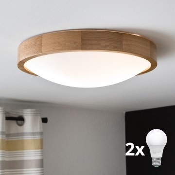 Brilagi - LED plafonska lampa CARVALHO SLIM 2xE27/15W/230V hrast, prečnik 37 cm