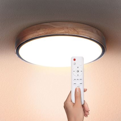 Brilagi - prigušiva LED stropna svetiljka GLORIA LED/48W/230V 3000-6500K hrast prečnik 40 cm + daljinski upravljač