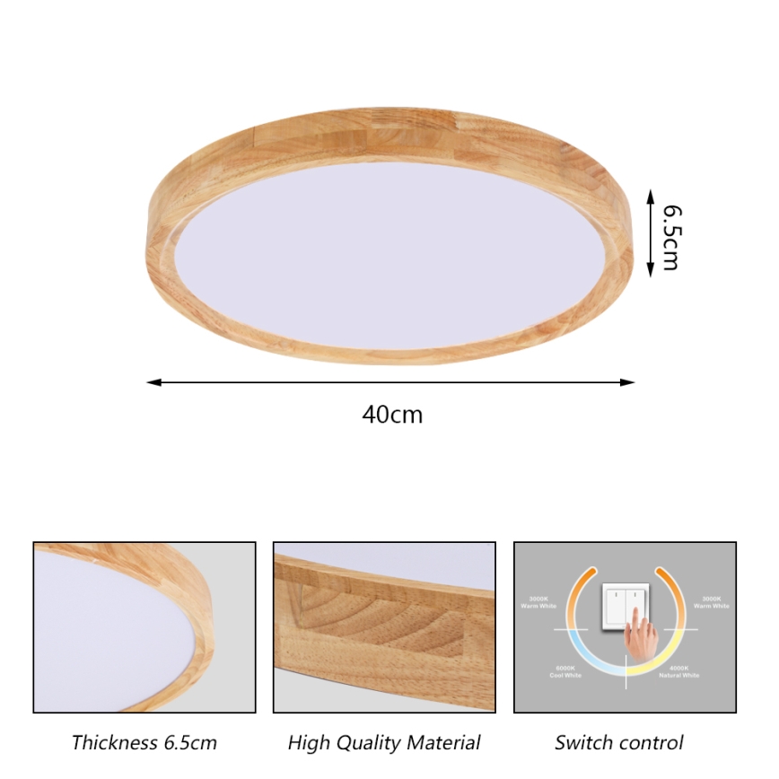 Brilagi - LED plafonsko svetlo WOODROUND LED/30W/230V 3000/4000/6000K prečnik 40 cm drvo CRI 90
