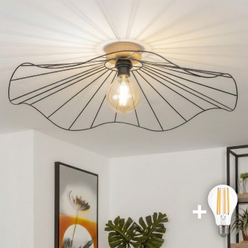 Brilagi - LED plafonski luster CERIA WIRE, 1xE27/40W/230V, prečnik 80 cm, crna/hrast