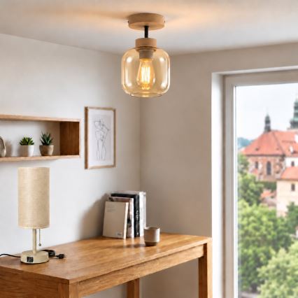 BRILAGI - LED plafonski luster RETRO GLASS 1xE27/60W/230V prečnik 14 cm hrast/dimljeno bež