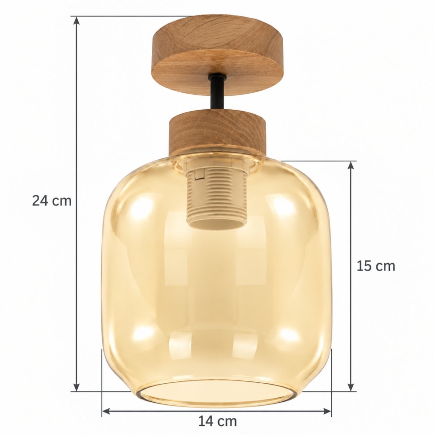 BRILAGI - LED plafonski luster RETRO GLASS 1xE27/60W/230V prečnik 14 cm hrast/dimljeno bež