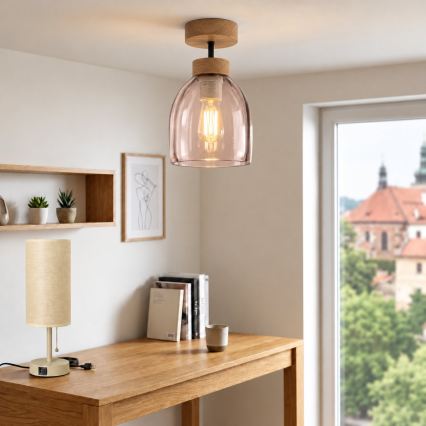BRILAGI - LED plafonski luster RETRO GLASS 1xE27/60W/230V prečnik 17 cm hrast/zadimljeno bež