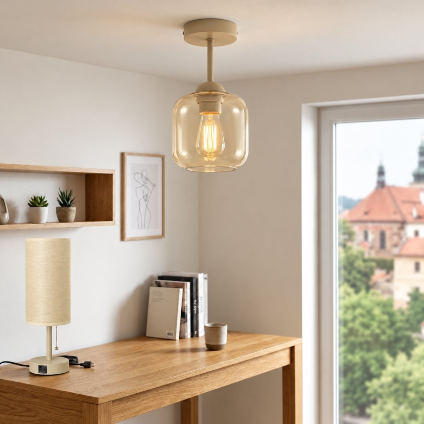 BRILAGI - LED plafonski luster RETRO GLASS 1xE27/60W/230V prečnik 14 cm bež / zadimljena bež