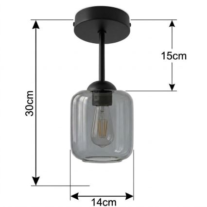 BRILAGI - LED plafonski luster RETRO GLASS 1xE27/60W/230V prečnik 14 cm crna/zadimljeno siva