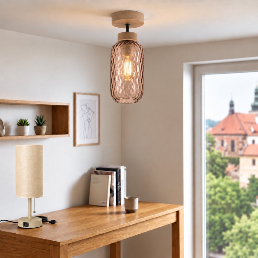 BRILAGI - LED Prislonjen plafonski luster RETRO GLASS 1xE27/60W/230V prečnik 14 cm hrast/zadimljeno braon