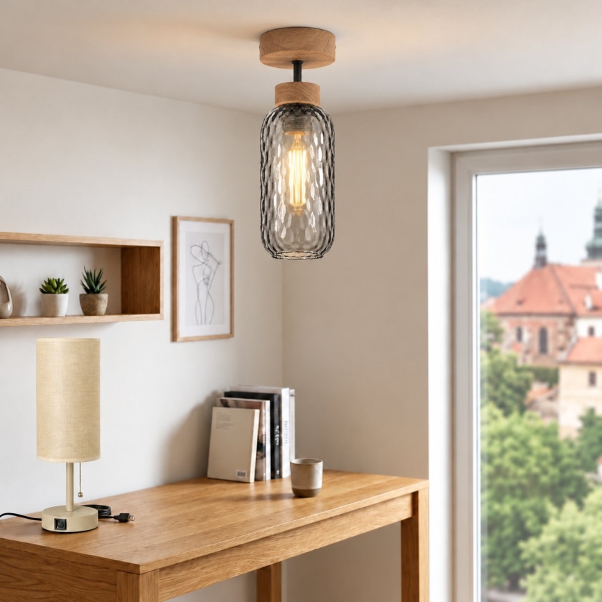 BRILAGI - LED Plafonski luster RETRO GLASS 1xE27/60W/230V pr. 14 cm hrast/dimljena siva